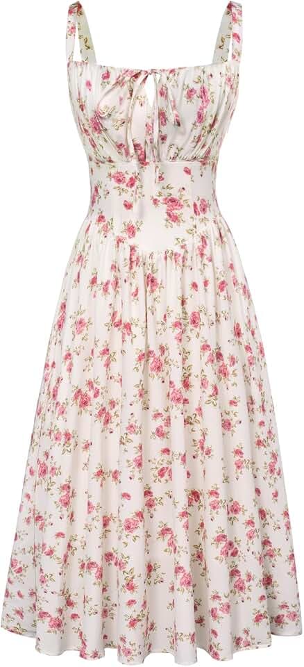 SCARLET DARKNESS Damen Viktorianisches Blumen Korsett Spaghetti Sommerkleid
