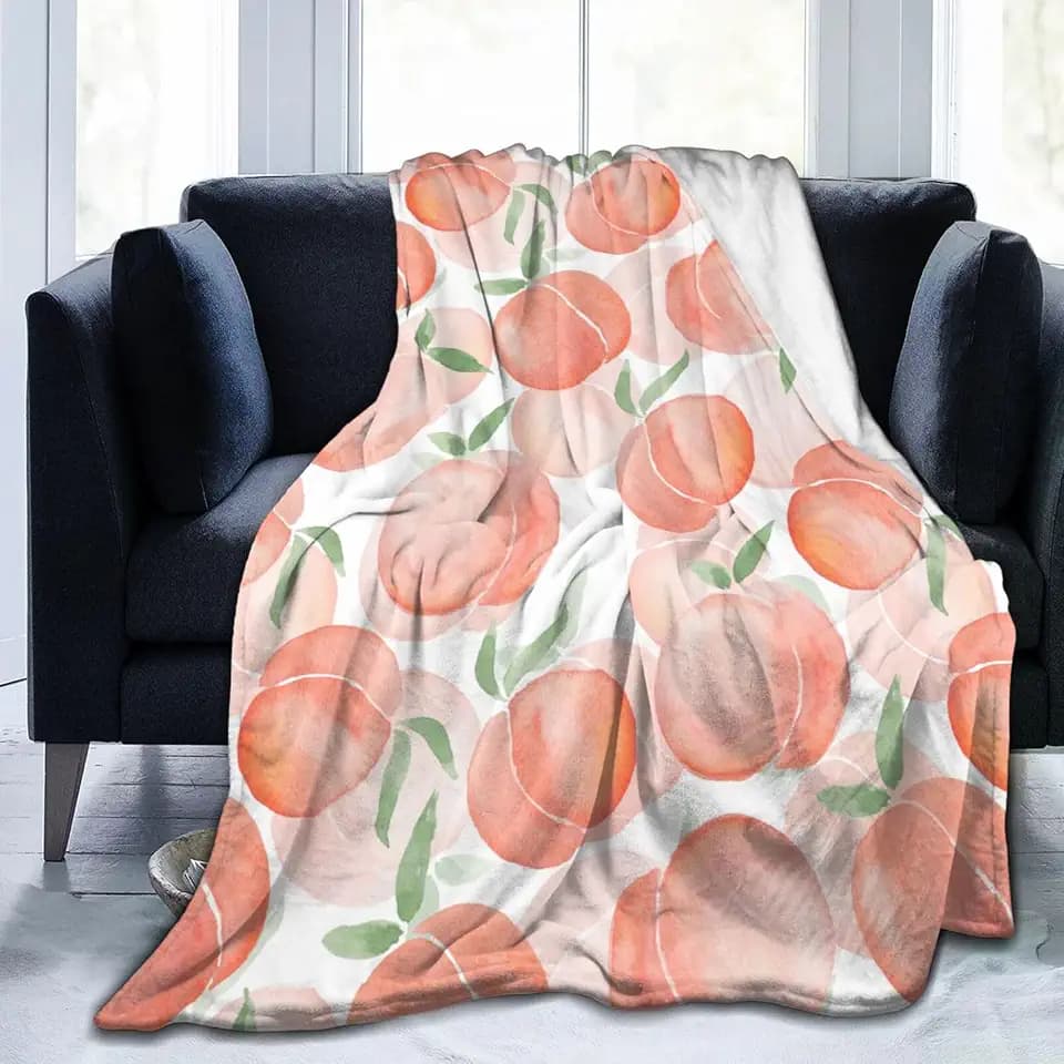 Pink Peach Cute Watercolor Blanket, Soft Blankets Flannel Bed Throw Cozy Lightweight Plush Gifts for Boys Girls Women Men Sofa Couch Bedroom Living Rooms Warm All Season, Home Decor, 50"X40"
