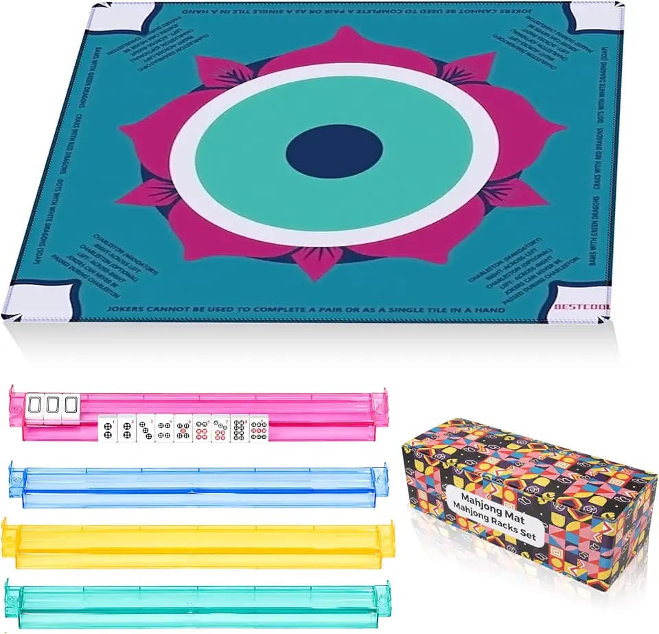American Mahjong Mat and Racks Set Mahjong Mat with 4 Clolors Pushers Racks