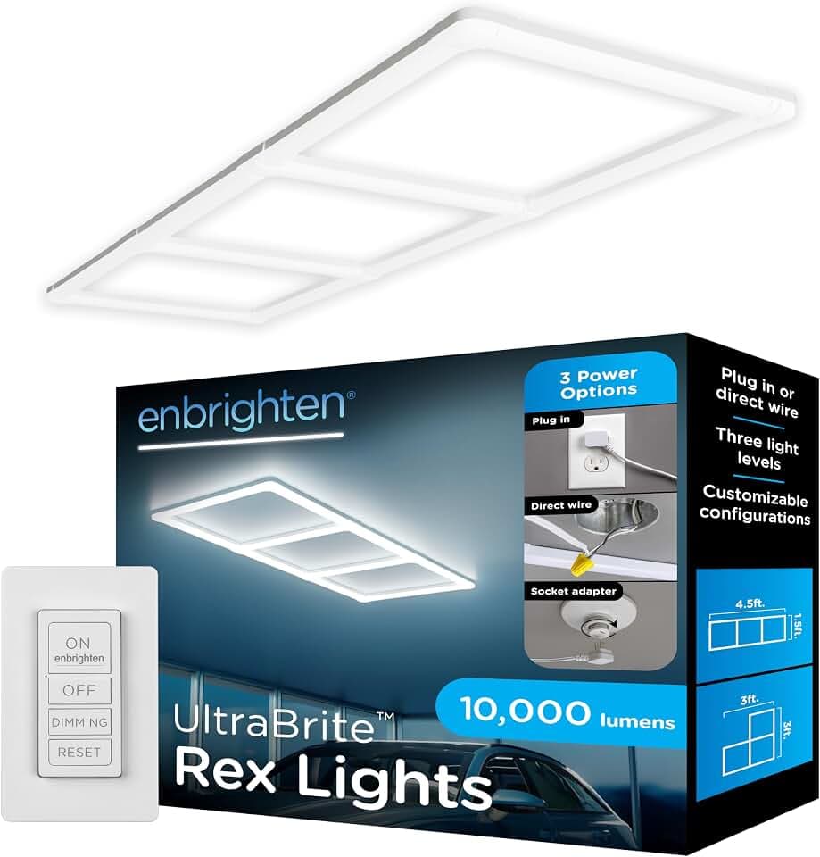 Enbrighten Ultrabrite Garage Lights, 10 Light Bars, Up to 3 Squares