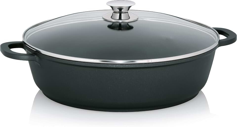 kela Servierpfanne 36 cm, Induktion Schmorpfanne mit Deckel KERROS, Aluguss beschichtet, Paella Pfanne hoher Rand