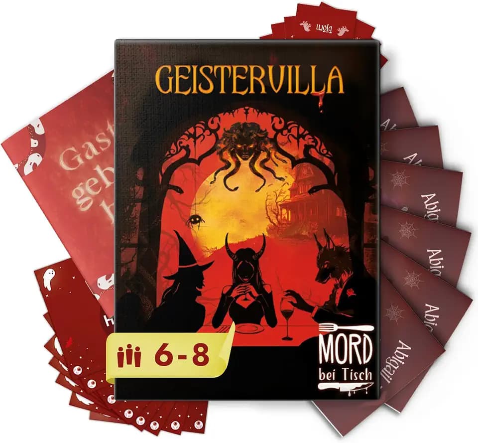 MORD bei Tisch Krimidinner für Zuhause - 6 bis 8 Personen - Der Geistervilla Fall - Das Krimi Spiel ab 16 Jahren – Ideal als Krimi Dinner für eine mörderische Dinnerparty