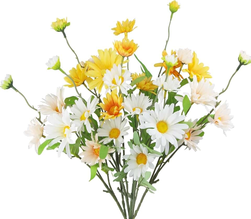 CITYES 6 Pcs Artificial Daisy Flowers Silk Flower Outdoor UV Resistant Artificial Wildflowers for Decoration Bulk Faux Flowers for Vase Floral Arrangements Home Table Centerpieces Indoor Garden