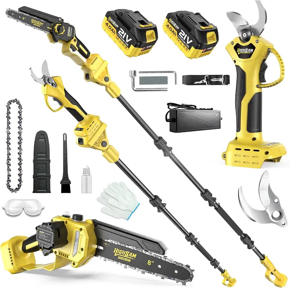 4-in-1 Cordless Pole saw Pruning Set,Electric Pruning Shears & 8 Inch pole saws for tree trimming with 13.8ft Max Extension Pole,Brushless Motor,Two 4.0Ah Batteries, Electric Pole Saw Tree Trimming