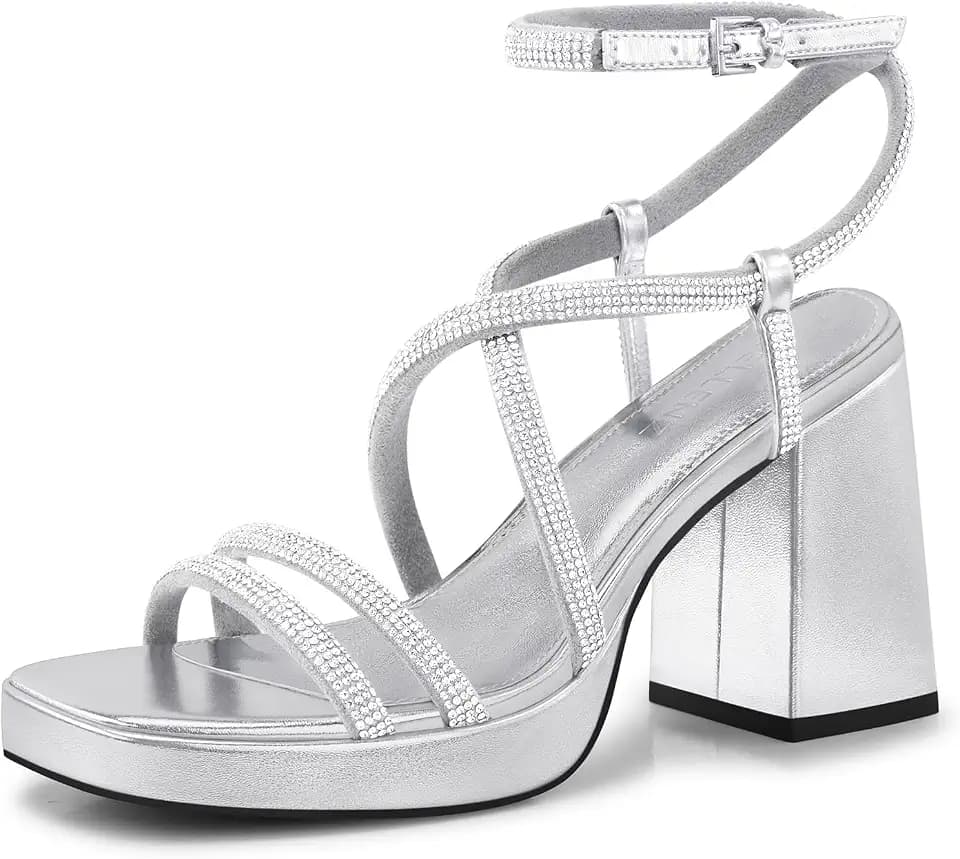 CELLENZ Women Chunky Platform Heels: 3.9 Inch Strappy High Heel Sandals