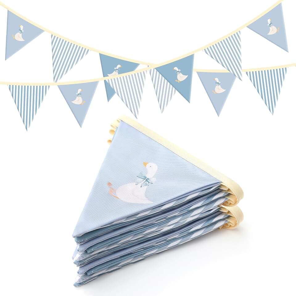 Hahafelt Goose Fabric Banner 1st Birthday Decor,Stripes,Blue