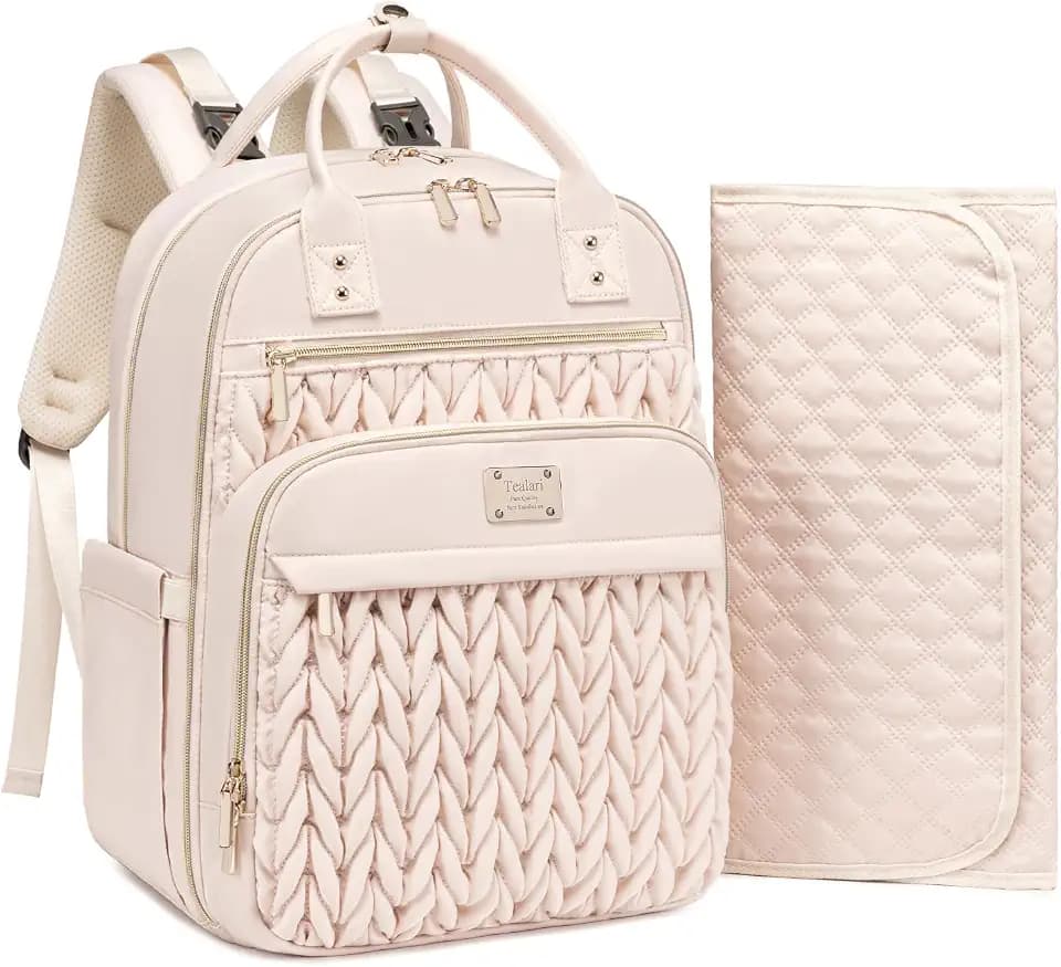Tealari Diaper Bag Backpack, Stylish Baby Diaper Bag, Waterproof Travel Diaper Backpack with Changing Pad, Stroller Straps (Beige)