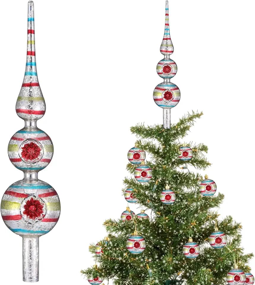 Gejoy 12" Mercury Glass Christmas Tree Topper,Flower,Vintage Floar
