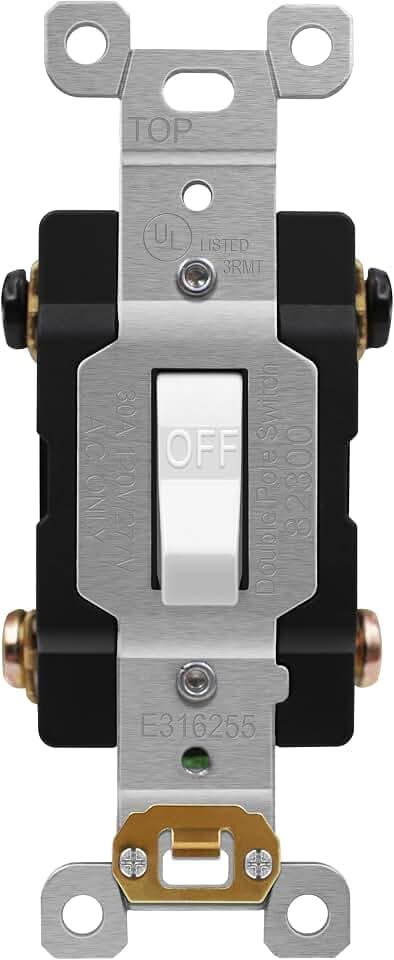 ENERLITES 30 Amp Double Pole Toggle Light Switch, Industrial Grade, White
