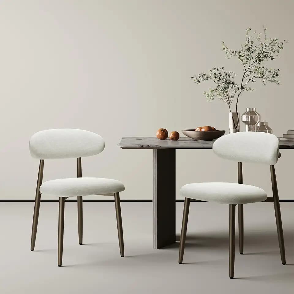 MALOL Esszimmerstühle 2er Set, Gepolsterte Stühle Esszimmer, Küchenstühle, Esstisch Stühle mit geschwungener Rückenlehne & Metallfüßen, moderne Stoffstühle für Küche, Wohnzimmer und Gastronomie, Beige