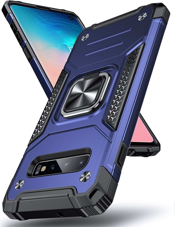 DASFOND Armor Hülle für Samsung Galaxy S10 Plus/S10+ Case Militär Stoßfest Handyhülle [Upgrade 2.0] 360 Grad Metal Ring Halter Ständer Schutzhülle [für Handyhalterung Auto Magnet], Blau