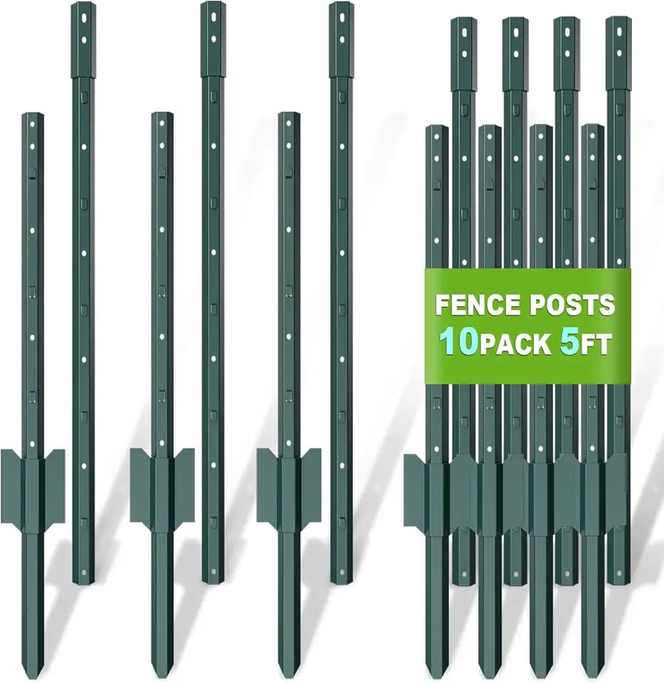 Metal Fence Post 5FT 10 Pack Heavy Duty Garden Fence Posts for Wire Fencing