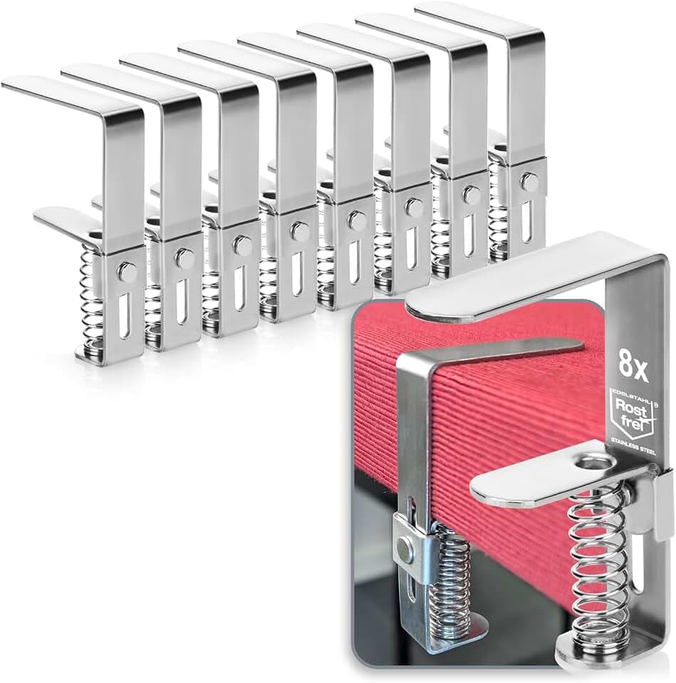 com-four® 8X Premium Tischdeckenklammer aus Edelstahl, Tischklammern