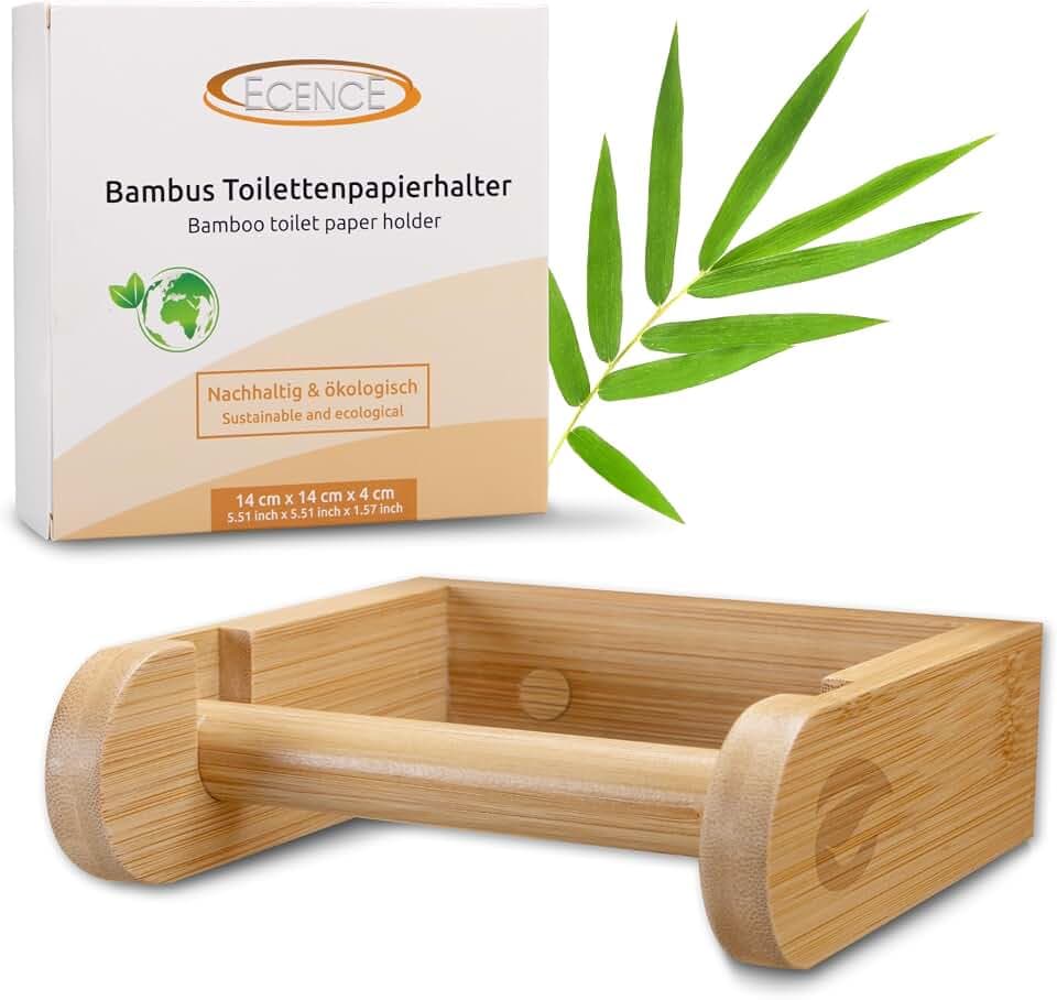 ECENCE Toilettenpapierhalter Holz Bambus Wandmontage ohne Bohren möglich