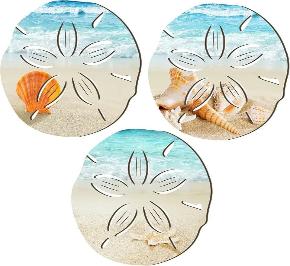 Tatuo 3 Pcs Coastal Wall Decor Art Wood Beach Ocean Bathroom Wall Decor