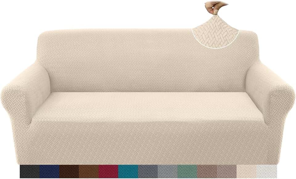 Granbest Jacquard-Sofabezug für 3-Sitzer, superweich, dehnbar, rutschfest, für vier Jahreszeiten, universeller Möbelschutz für Hunde, Katzen, Haustiere (3-Sitzer, Beige)