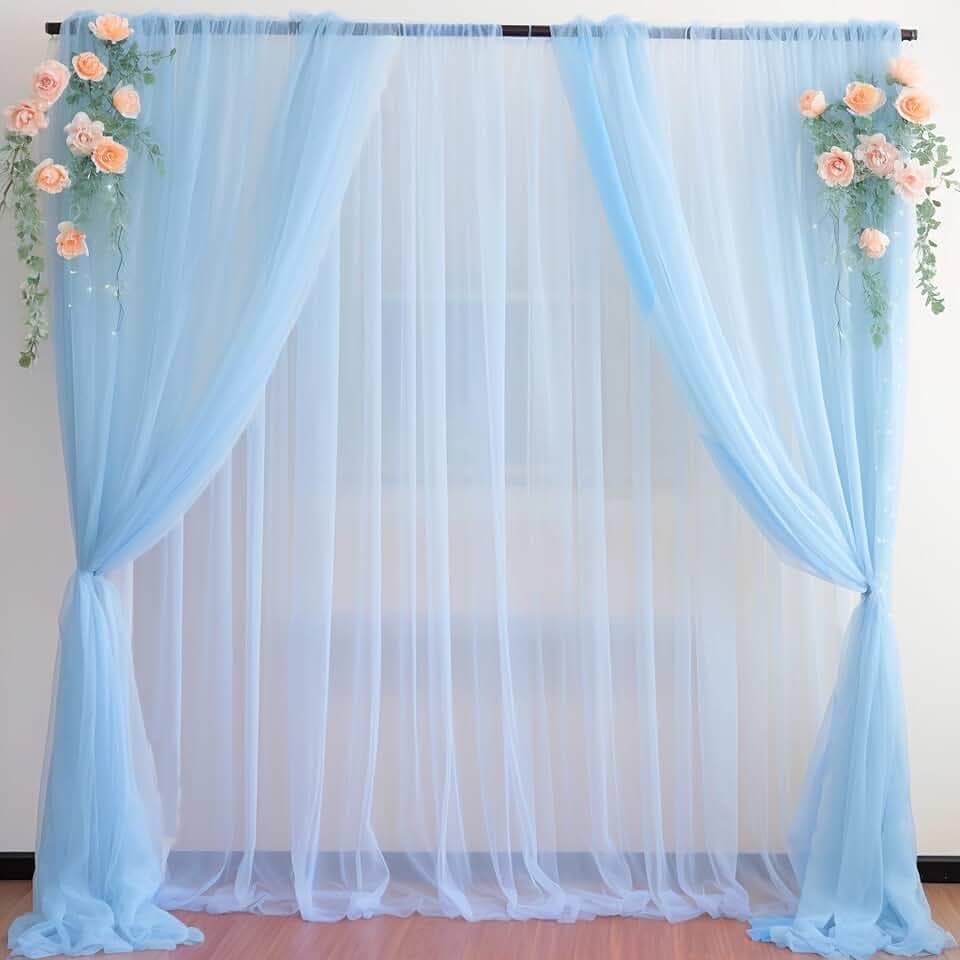20ft X 10ft Baby Blue Tulle Backdrop Curtain for Parites, Sheer Backdrop Curtains Fabric Drapes for Wedding Ceremony Arch Party Stage Decorations