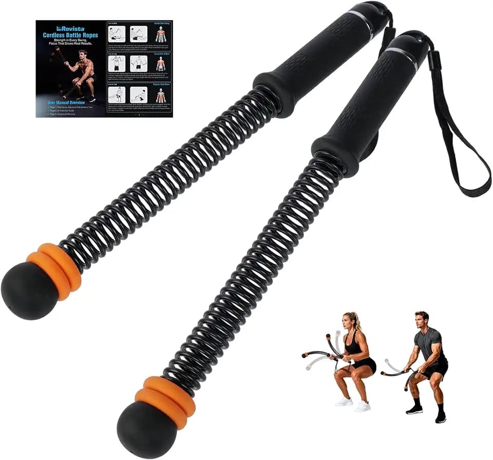 2 PCS Weighted Cordless Battle Ropes - Adjustable Resistance and Portable Ropeless Battle Ropes with Non Slip Handle - Low-Noise Exercise Rope for Instant Effective Workouts Anytime (Black)