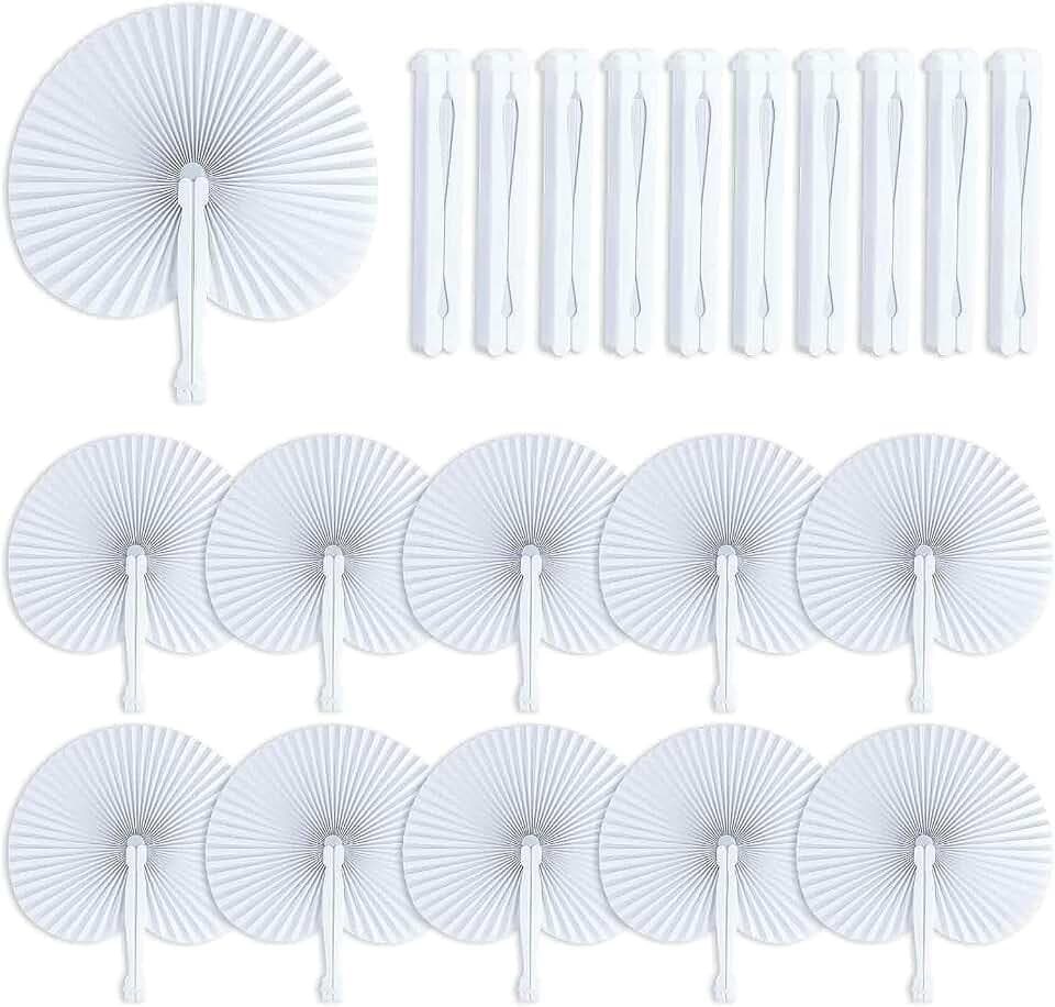 LATERN 72 Stück Faltpapierfächer, 25CM Runde Papierfächer Chinesische Handventilatoren Weiße Hochzeitsfächer mit Kunststoffgriffen für Sommer Hochzeit Geburtstag Party DIY Gastgeschenke Reisen