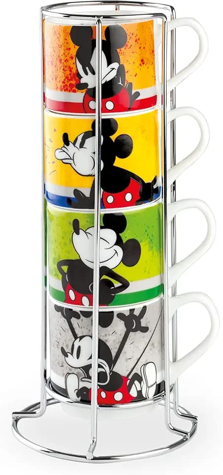Egan 4 Teilig Stapelbare Kafeetasse Set Mickey I Am + Metalrack ML. 80, PWM02I/4AM, Mehrfarbig