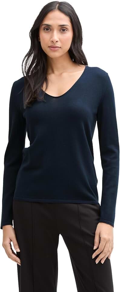 Tom Tailor Damen 1012976 Basic Strickpullover mit V-Ausschnitt (1er Pack)
