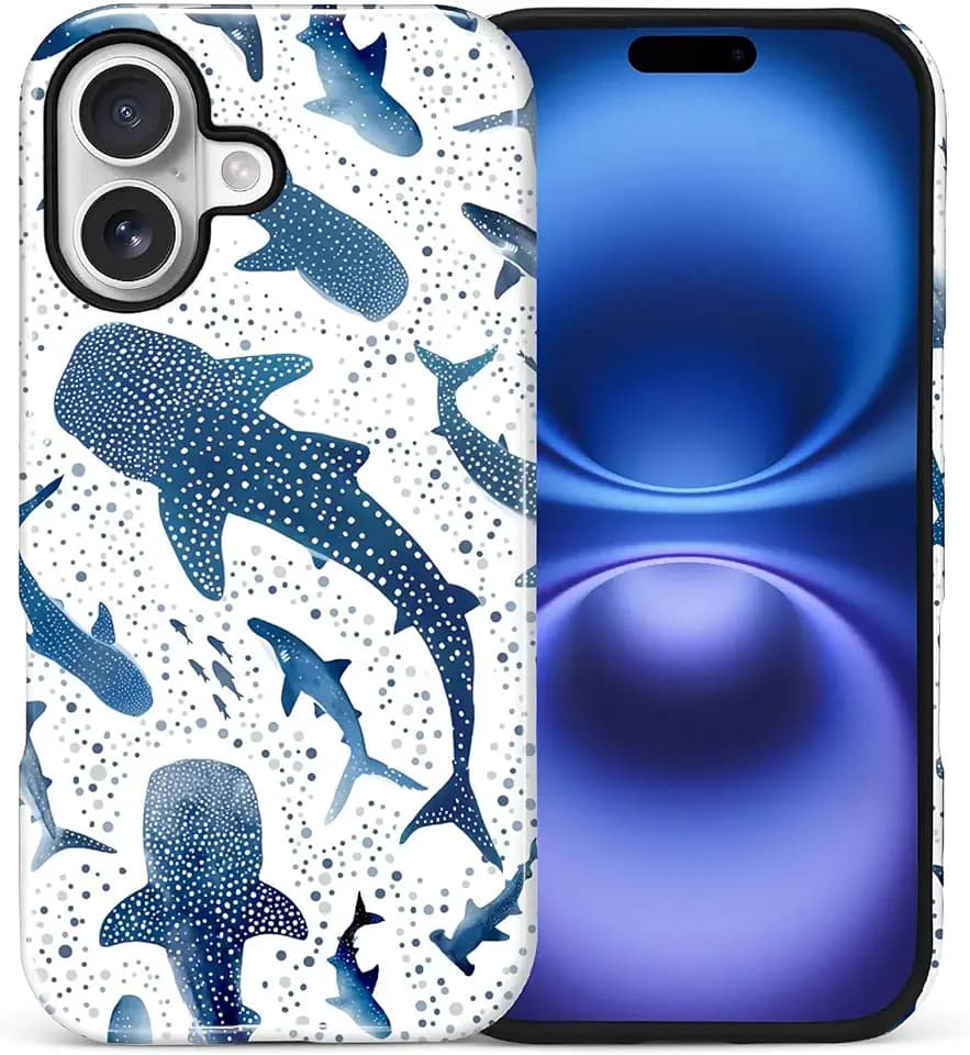 Case Compatible with iPhone 17,Double Layer Protection, Matte Finish, Anti-Drop and Anti-Fingerprint Armor -Collage Blue Whales and Sharks