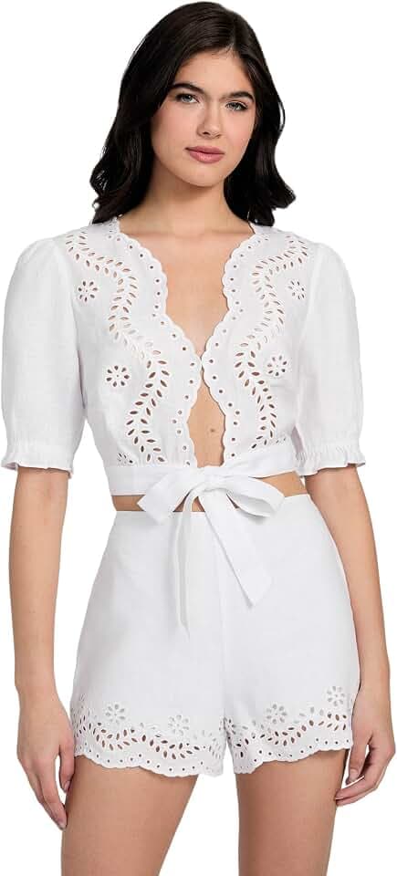 Guess Women's Eco Short Sleeve Dessa Tie Front Top