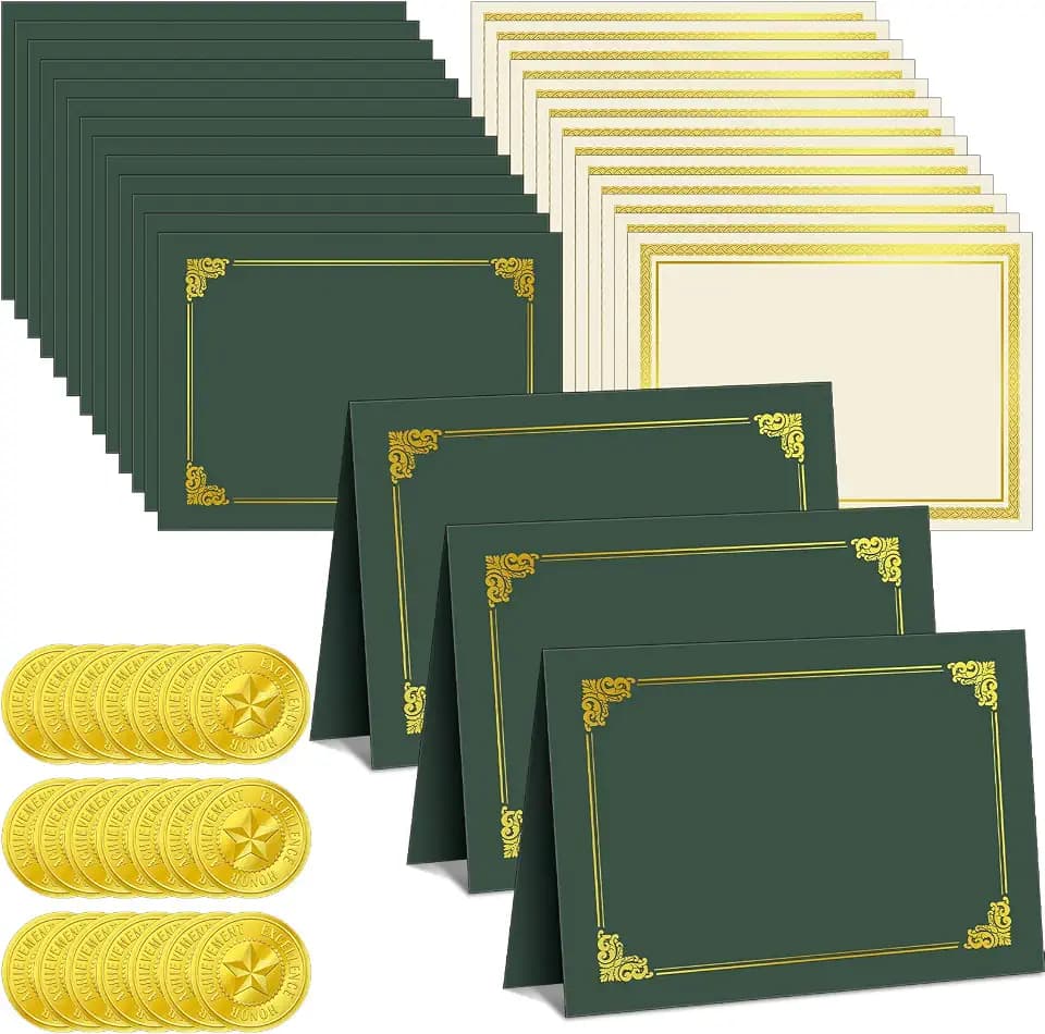 Epakh 72 Pcs Certificate Holders with Papers Award Seals, Green, Gold
