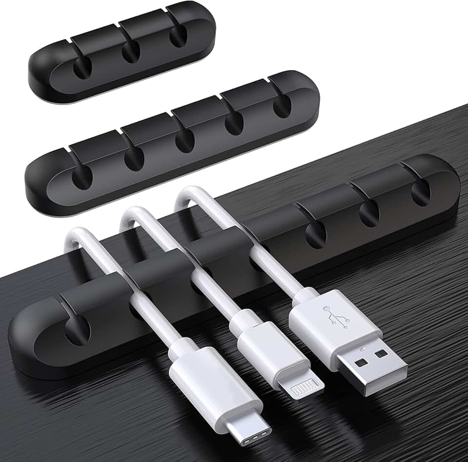 SOULWIT 3 Pcs Silicone USB Cable Holder Clips, Self Adhesive - Black