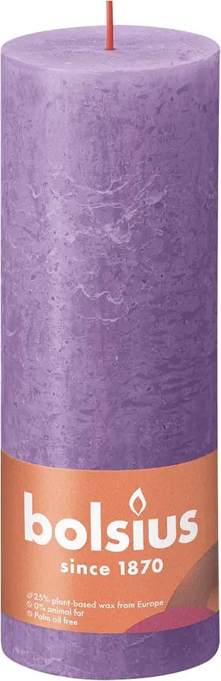 Bolsius Pack of 4 Vibrant Violet (Purple) Rustic Pillar Candles, 7 x 19 cm, European Premium Quality, Natural Vegetable Wax, Fragrance-Free, No Drops, No Smoke, 85
