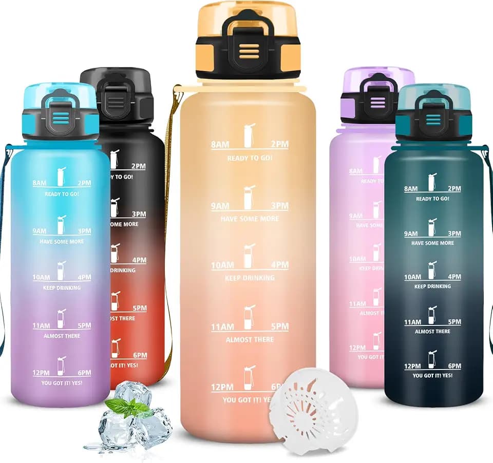 Trinkflasche Sport, Trinkflasche 1 5 liter, Auslaufsicher, Wasserflasche mit Zeitmarkierung, Leicht zu Reinigen, mit Filte, Wasserflasche für Wandern, Yoga, Klettern, Triathlon, Fitness