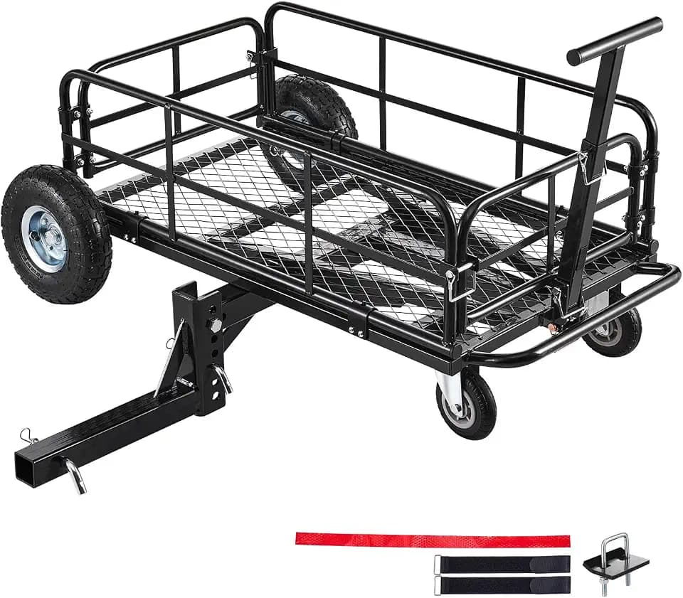 VEVOR Hitch Mount Cargo Carrier on Wheels, 36.2" x 21.3" x 11.8", 2-in-1 Folding Rear Luggage Rack Basket & Cargo Cart with Hitch Stabilizer, Fits 2" Receiver for SUV Pickups, 400LBS Load Capacity