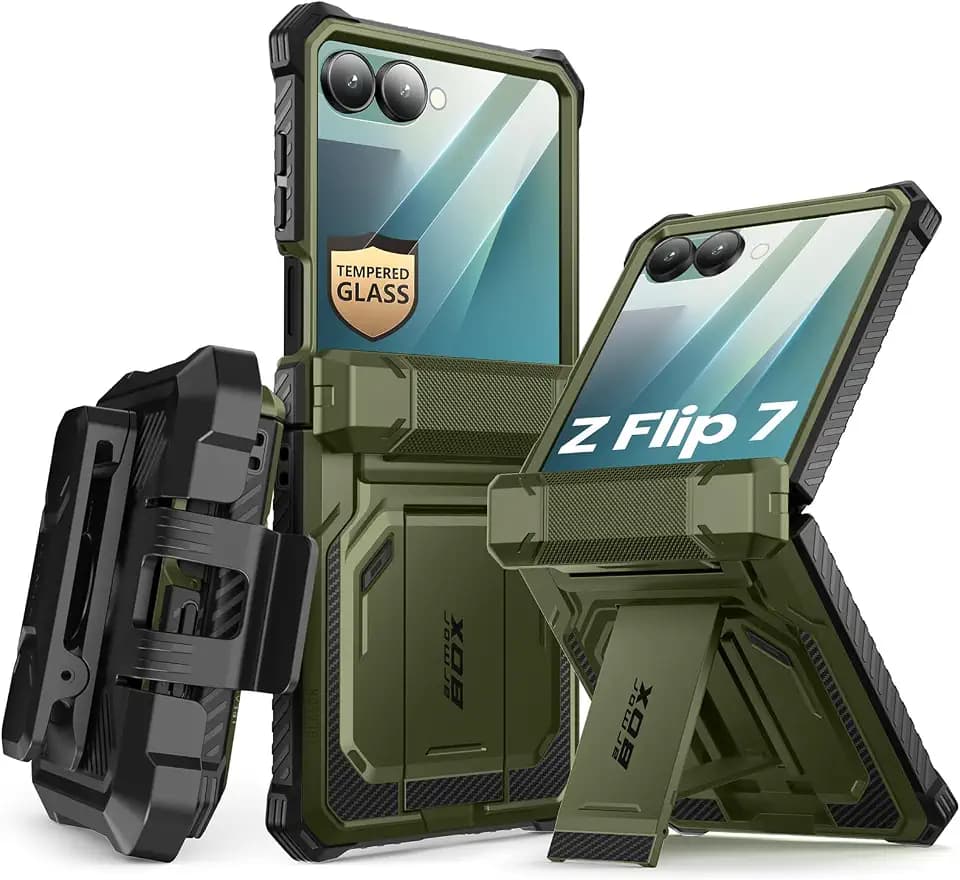 i-Blason for Samsung Galaxy Z Flip 7 Case with Stand & Belt-Clip, Green
