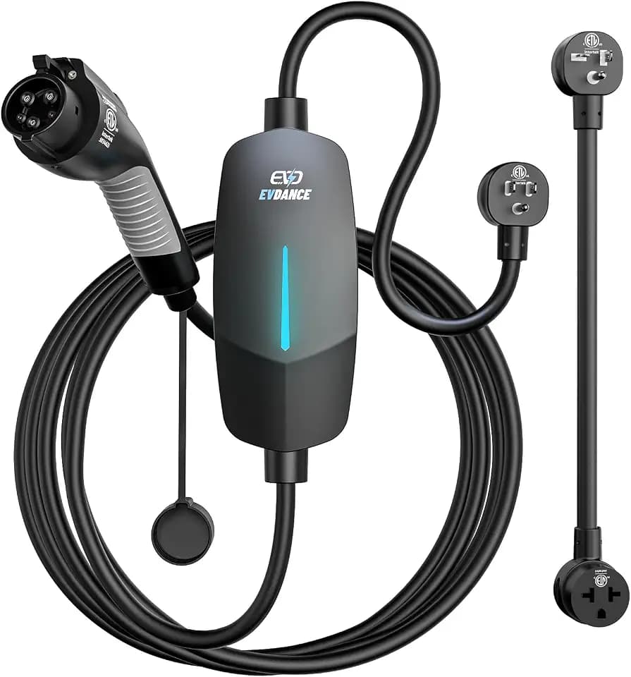 EVDANCE Level 1&2 EV Charger, Electric Vehicle Portable Charger with 25FT Cable, ETL Listed J1772 EVSE for All EVs & PHEVs, 12A 120V/16A 240V(Black, 16A Max | NEMA 5-15&6-20(Standard Home Plug))