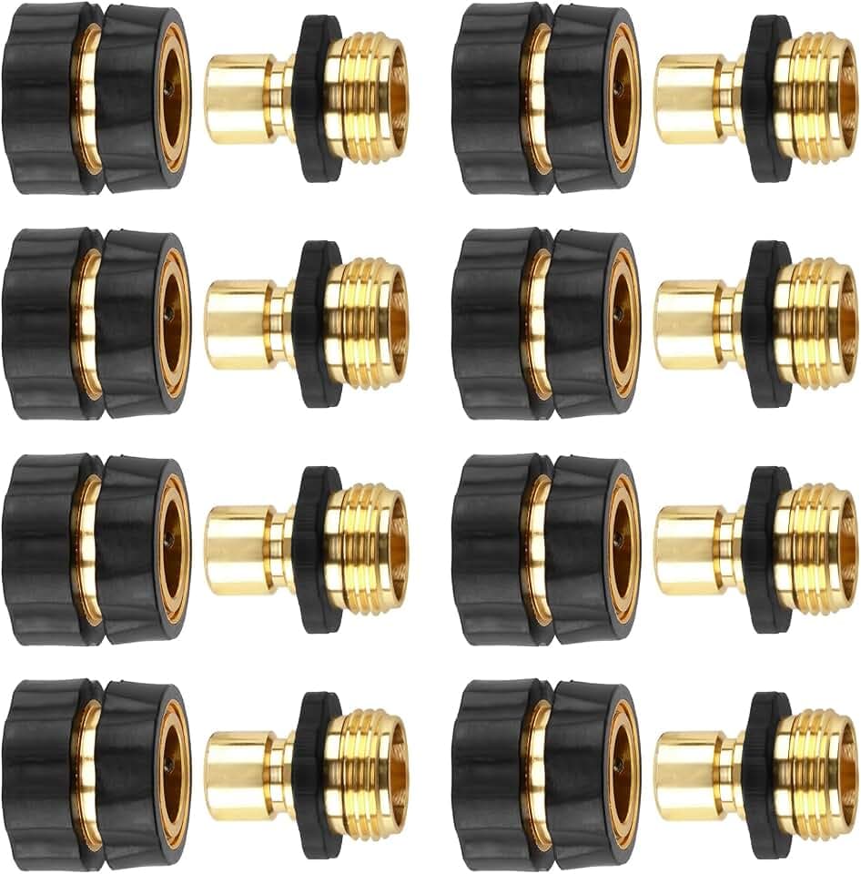Quick Connect Hose Fittings Male and Female Set, 3/4 Inch Aluminum Garden Hose Fitting Quick Connector with Rubberized Grips, Water Hose Connector for Garden (8 Set)