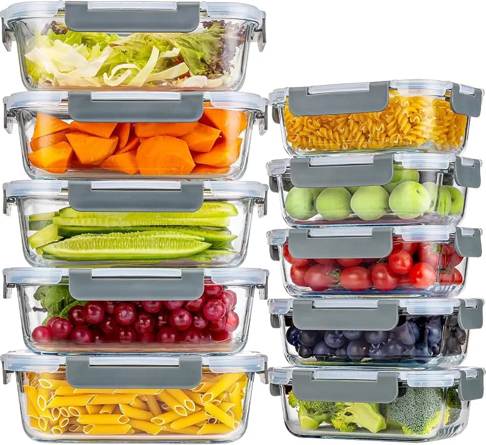 KUMD Glasbehälter mit Deckel 20-teilig, 10er Set Meal Prep Boxen Glas