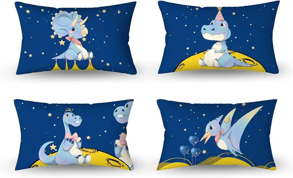 Aoihrraan 30x50cm 4er Set Süß Karikatur Tier Dekorativ Kissenbezug Dinosaur Floral Plant Weicher Kurzer Plüsch Quadratischer Hellrosa Kissenhüllekinder Party Sofa Baby Zierkissenbezug Bett Auto