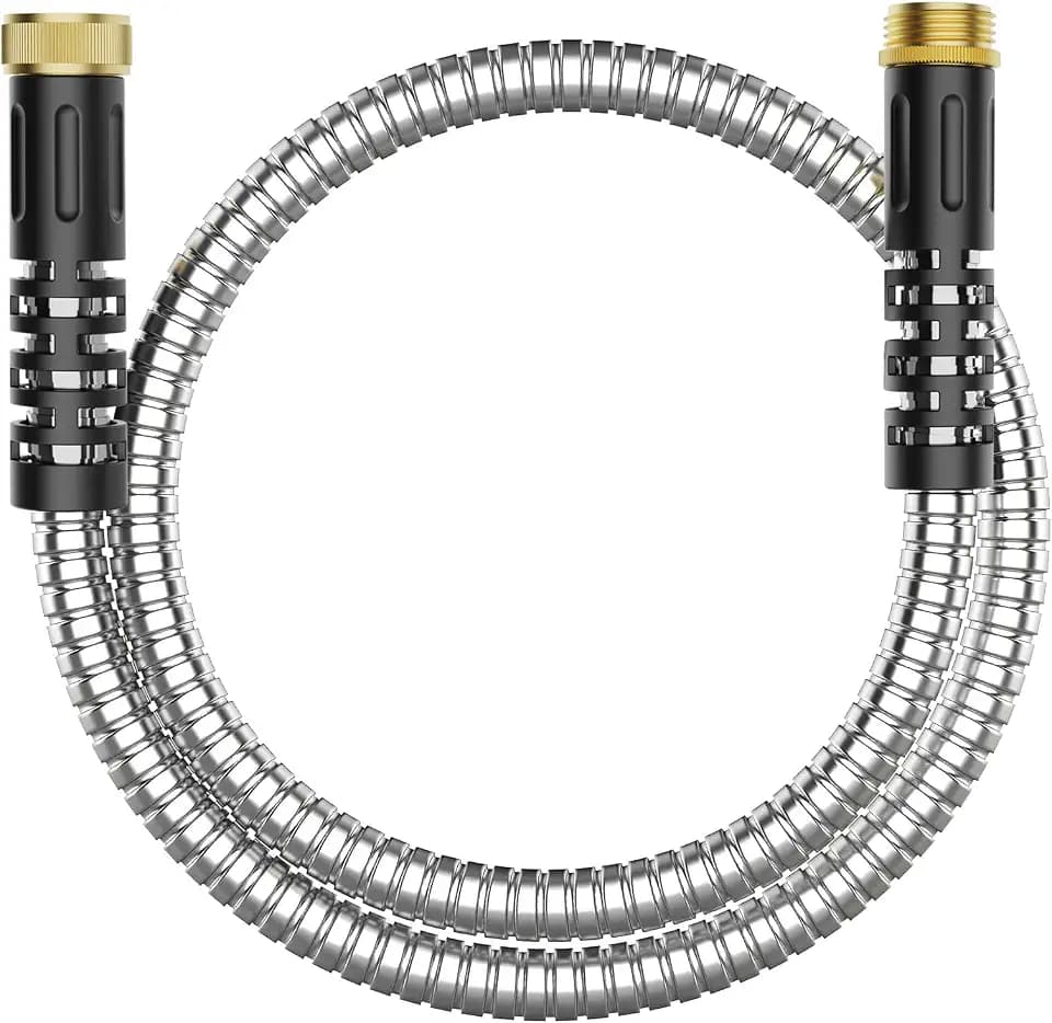 6ft Metal Garden Hose, Short Metal Hose with Female to Male Fitting, Water Lead-in Hose Extension, Stainless Steel Hose Extension Adapter for Hose Reel/RV, Durable, Flexible, Lightweight