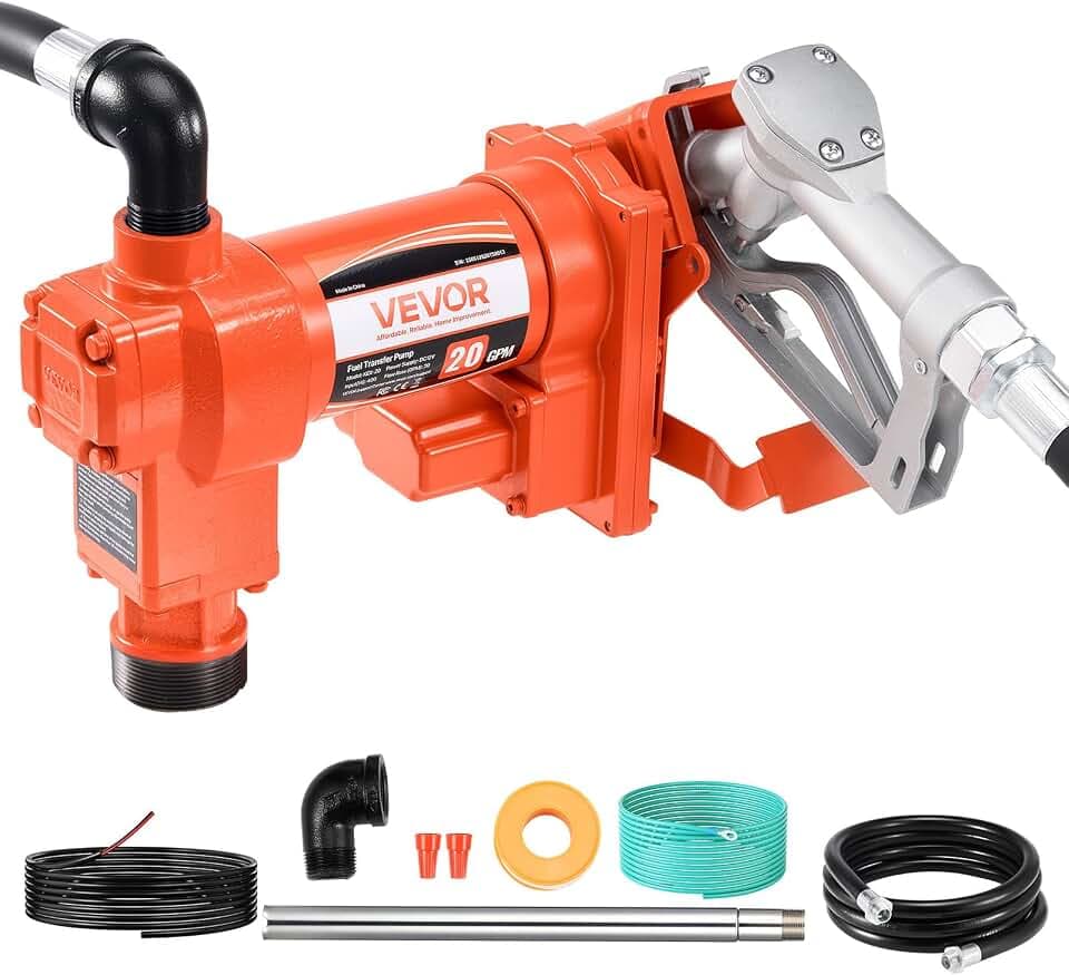 VEVOR Dieselpumpe, 12 V DC, 75,7 L/min, 1/4 PS, Kraftstoffpumpe mit manueller Düse, Auslass- und Saugschlauch, für Benzin, Kerosin, Ethanolmischungen, Methanol, Biodiesel