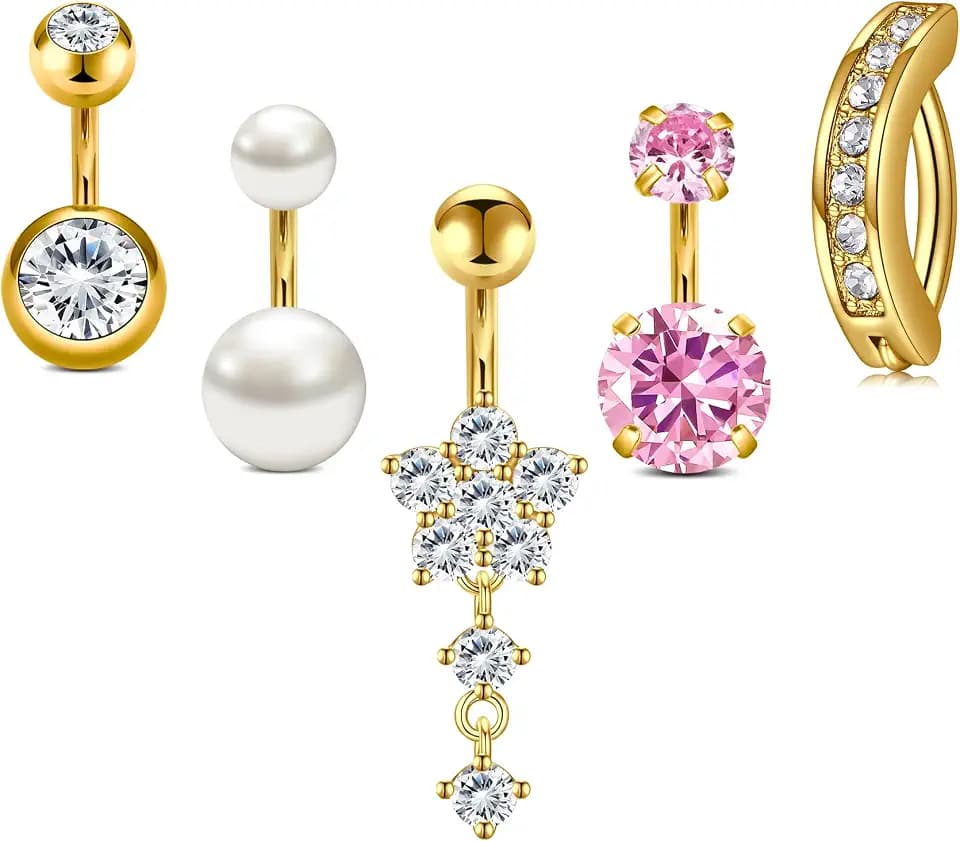 Longita Belly Button Rings Short Bar for Women Stainless Steel Belly Ring Navel Piercing Jewelry 14g Colorful Ball Pack 6mm 1/4” 8mm 5/16“ 10mm