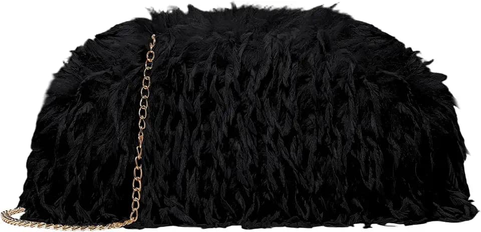 Women's Y2K Feather Clutch Purse Evening Bag with Detachable Chain