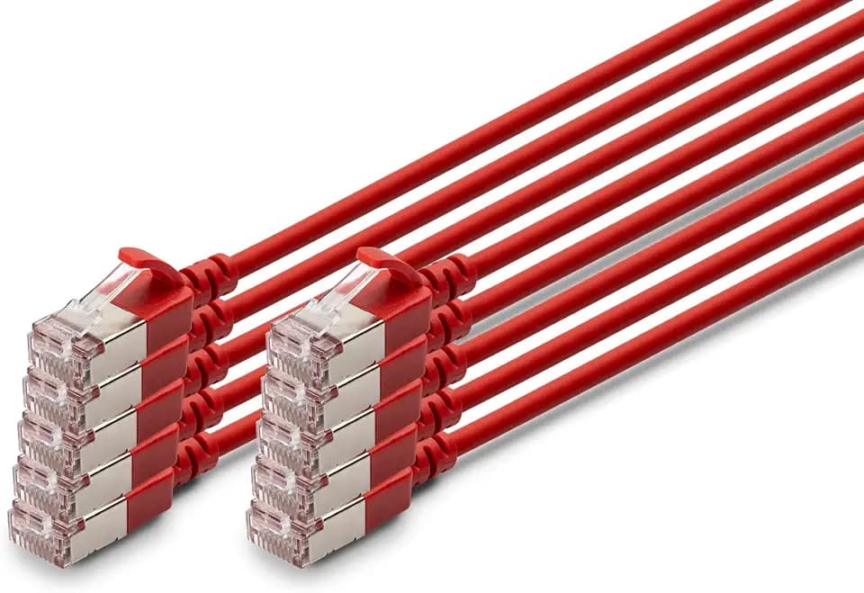 DIGITUS LAN Kabel Cat 6A – 0,5 m – 10 Stück – Slim – F/FTP – Rot