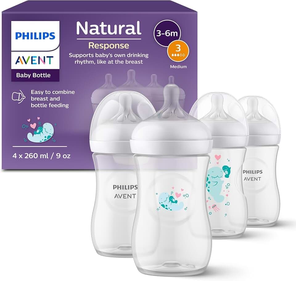 Philips AVENT Natural Response Geschenkset für Babys: 4 Natural Response Babyfläschchen (260 ml) mit T3 Saugern (ab 1 Monat), SCY903/61