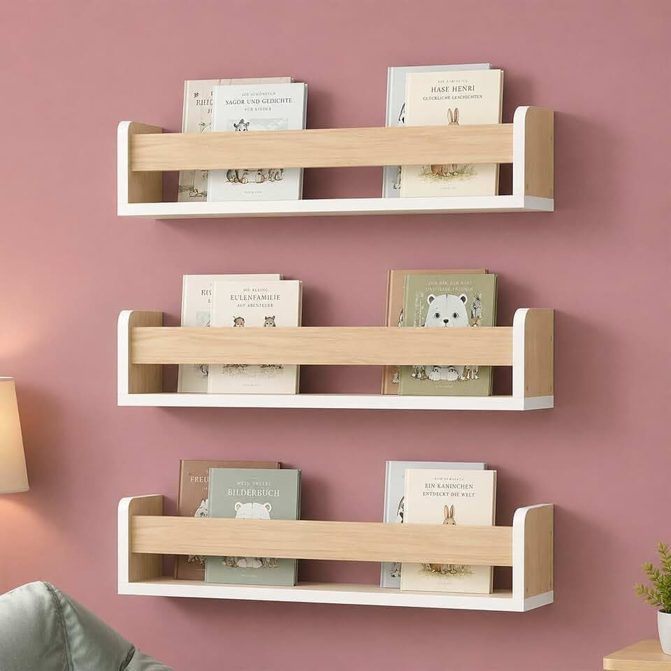 Relaxdays Kinderregal 3er Set, Bücherregal für Kinder, weiß/Natur
