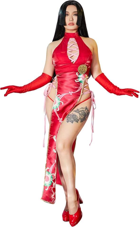 Mobbunny Women's Cheongsam Style Halter High Slit Dress Outfit Anime Cosplay Costume Halloween