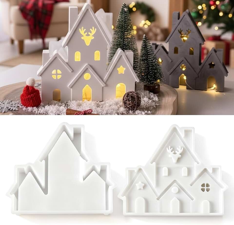 Silikonformen Gießformen Häuser, 3D Silikonform Häuser Weihnachten Zum Gießen Silikonform Burg Gips, Silikon Gießform Silikonform Kerzenhalter Haus für Kerzen DIY Kerzen Seife Gips