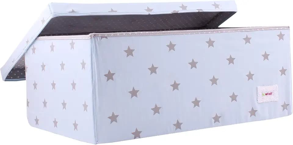 Minene Große Aufbewahrungsbox mit Deckel, Blau mit grauen Sternen, Aufbewahrungsbox aus Stoff, ideal zur Aufbewahrung von Spielzeug und Kindern