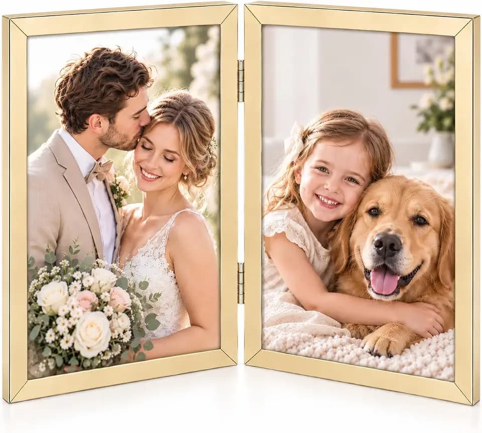 Golden State Art 8x10 Hinged Metal Picture Frame, Light Gold, Tabletop