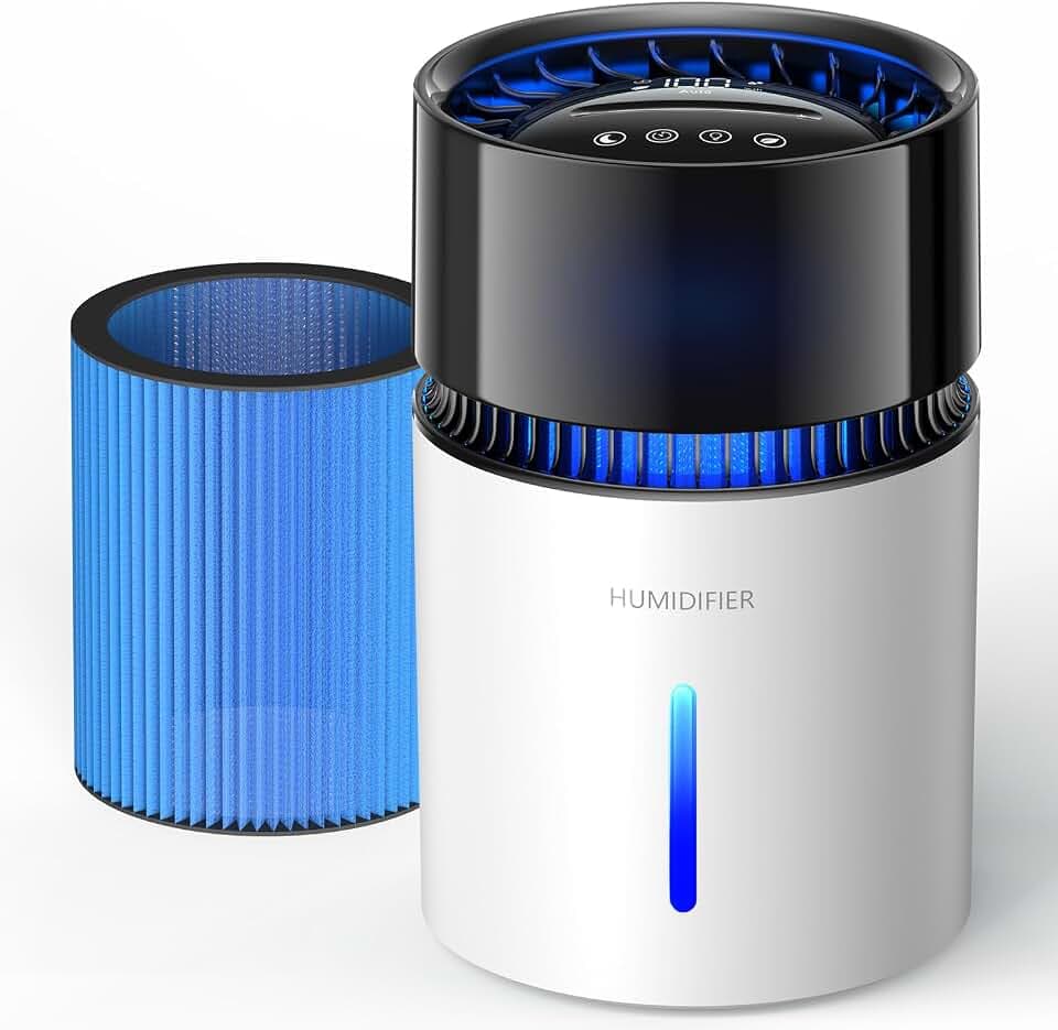 3L Top-Fill Luftbefeuchter mit Filter, Luftbefeuchter Schlafzimmer, bis 35H, Timer & Auto-Abschaltung, 19dB leise Mist Luftbefeuchter 5 Nebelstufen, Smart Humidifier für Schlafzimmer Baby Pflanzen