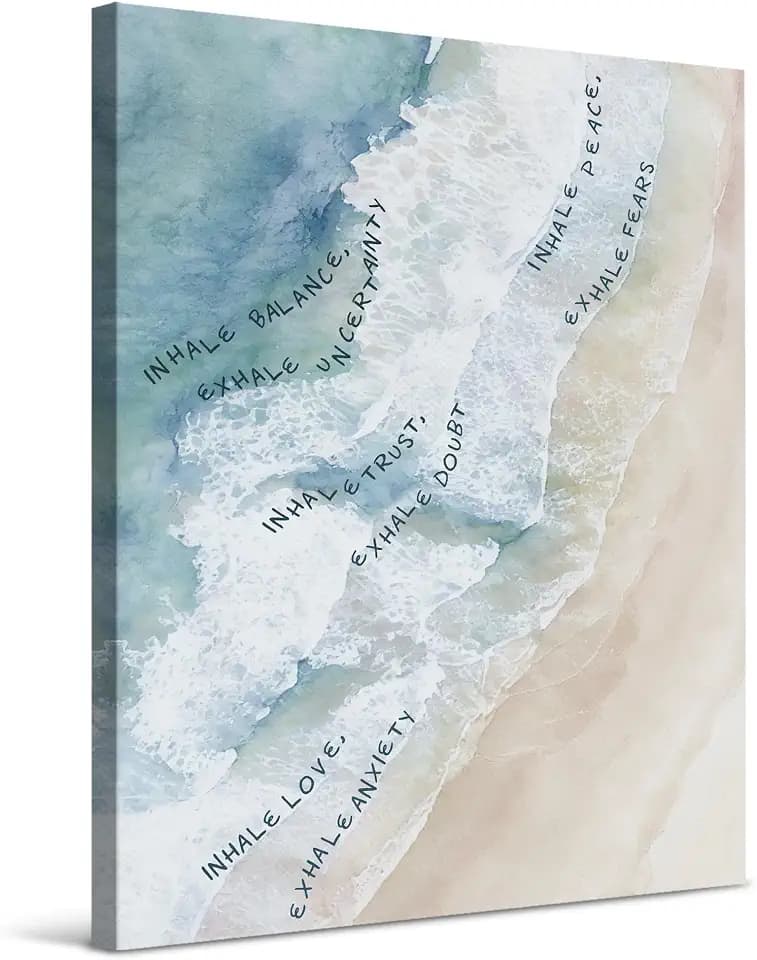 awdschkj Inhale Exhale Mental Health Canvas Wall Art Decor Framed 8x10, Ocean Waves Inspirational Motivational Wall Decor Poster Prints Artwork for Therapy Counseling Office Calm Corner Yoga Room